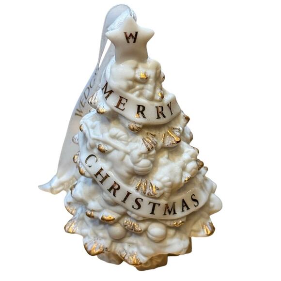 Vintage Wedgwood 2002 Merry Christmas Tree Ornament Classic White Gold In Box - Picture 14 of 14